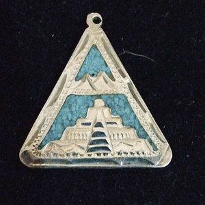 Vintage Sterling Silver Turquoise Inlay Pendant